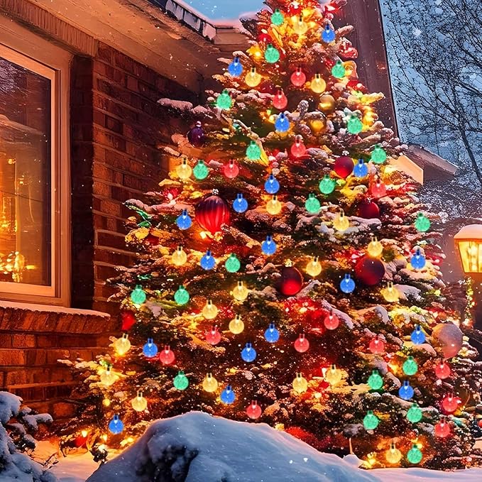 Multicolor Solar Christmas String Lights Outdoor, 2-Pack 100 LED 64FT Crystal Globe Solar Lights Outdoor Waterproof with 8 Lighting Modes, Christmas Decorations for Xmas Tree Wedding Patio Party