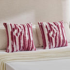 FUTEI Burgundy Decorative Throw Pillow Covers 22x22 Inch Set of 2, Soft Tie-Dye Faux Rabbit Fur Striped Texture Cushion Case, Modern Home Decor for Couch Bed Living Room