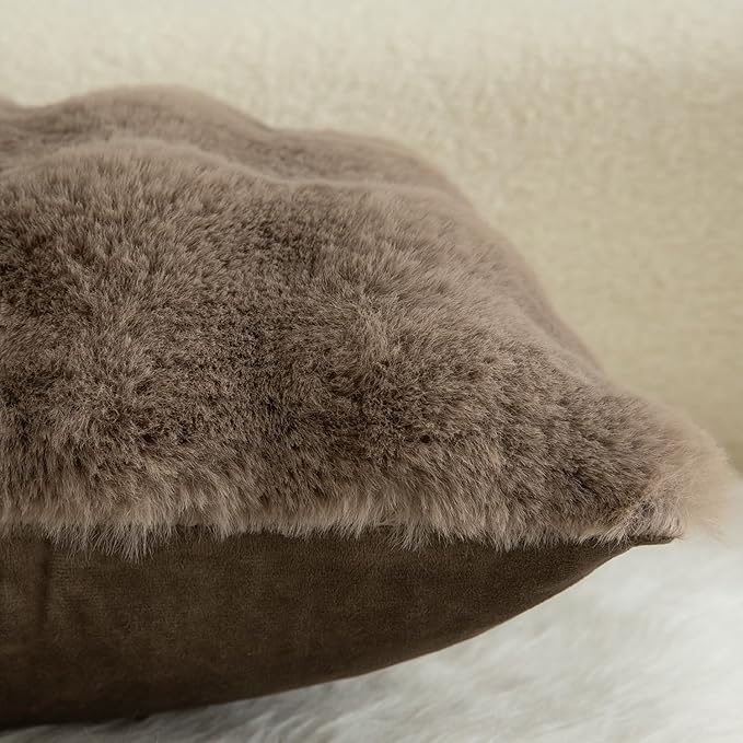 Mandioo Pack of 2 Thick Plush Wool Decorative Throw Pillow Covers Super Soft Wave Bubble Fur Velvet Cushion Covers Pillow Shams for Couch Bed Living Room 16x24 Inch Taupe