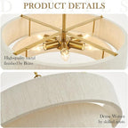 20”Hand Woven Rattan Chandelier Boho Pendant Light Adjustable Coastal Pendant Light for Kitchen Island Dining Living Room, White, UL Listed