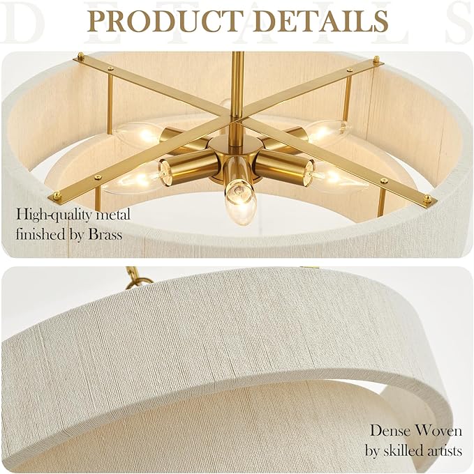 20”Hand Woven Rattan Chandelier Boho Pendant Light Adjustable Coastal Pendant Light for Kitchen Island Dining Living Room, White, UL Listed