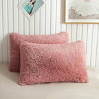 XeGe Faux Fur Dusty Pink Pillow Cases, Plush Shaggy Ultra Soft Fluffy Crystal Velvet Decorative Bed Pillowcases, Furry Fuzzy Pillow Shams with Zipper Closure, Set of 2 (King, Dusty Pink)