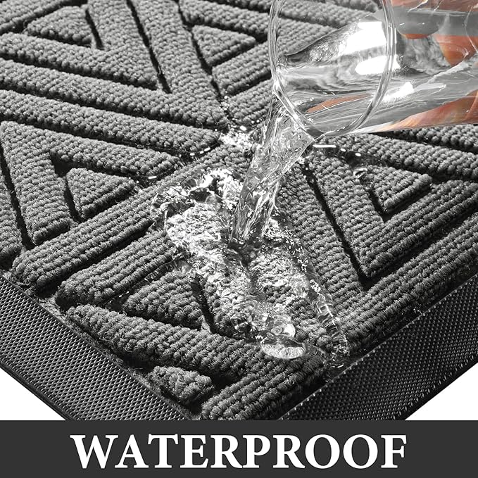 Yimobra Outdoor Mats for Front Door, Stops Mud & Dirt at Entrance, Fits Garage & Patio, All-Weather Waterproof Non Slip Outdoor Indoor Welcome Mat, 29.5x17 Grey