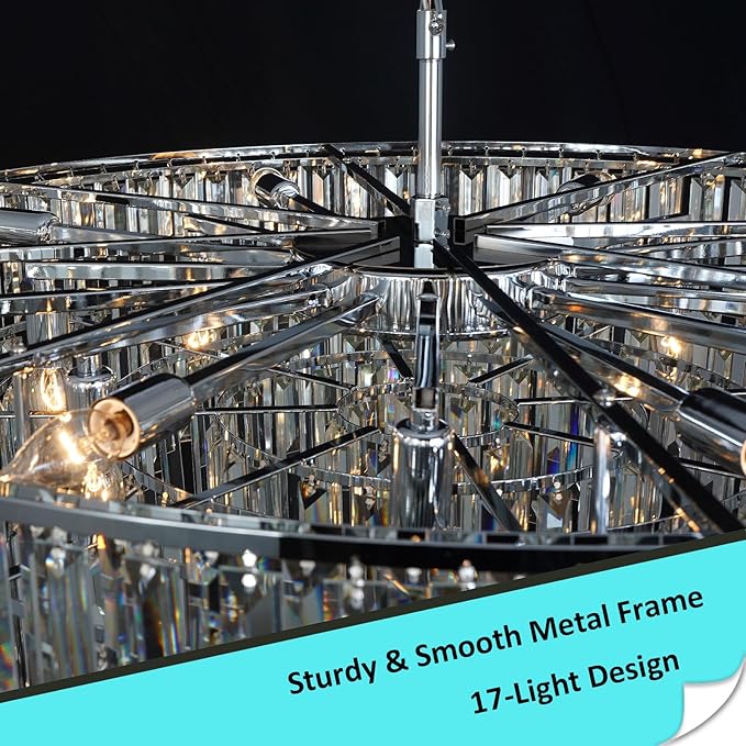 Chrome Crystal Chandelier for Dining Room, 40" Modern Round Luxury Chandeliers 7-Tier 17 Lights Large Adjustable Height Ceiling Hanging Pendant Light Fixture for Living Room Bedroom Foyer