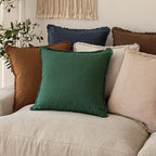 Foindtower Set of 2 Decorative Linen Fringe Throw Pillow Covers Cozy Boho Farmhouse Cushion Cover with Tassels Soft Accent Pillowcase for Couch Sofa Bed Living Room Home Decor, 22×22 Inch, Pine Green