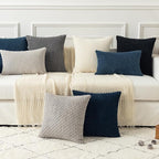 Kevin Textile Pack of 2 Blue Corduroy Decorative Throw Pillow Covers 16x16 Inch Soft Boho Striped Pillow Covers Modern Farmhouse Home Decor for Autumn Sofa Living Room Couch Bed