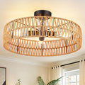 Hamilyeah 20 inch Boho Flush Mount Ceiling Light Fixture, Rattan Ceiling Light Fixture with 4 Light,Woven Light Fixtures Ceiling Mount for Living Room, Bedroom, Kitchen