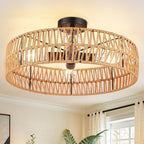 Hamilyeah 20 inch Boho Flush Mount Ceiling Light Fixture, Rattan Ceiling Light Fixture with 4 Light,Woven Light Fixtures Ceiling Mount for Living Room, Bedroom, Kitchen