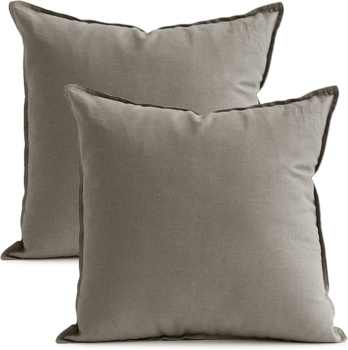 Jeanerlor Pack of 2 24 x 24 Inch Cotton Linen Soft Soild Decorative Square Throw Pillow Covers Green Cushion Case Set for Bedroom/Sofa/Car 60 x 60 cm, Gray