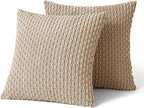 MIULEE Pack of 2 Decorative Throw Pillow Covers 16x16 Inch Soft Boho Striped Textured Corduroy Pillow Covers Modern Farmhouse Home Decor for Couch Bed Sofa Living Room Neutral Tan