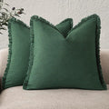 Foindtower Set of 2 Decorative Linen Fringe Throw Pillow Covers Cozy Boho Farmhouse Cushion Cover with Tassels Soft Accent Pillowcase for Couch Sofa Bed Living Room Home Decor, 22×22 Inch, Pine Green