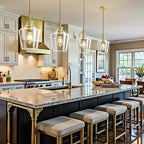 Modern Glass Pendant Lighting for Kitchen Island 2 Pack, Farmhouse Gold Pendant Light Fixtures, Adjustable Hanging Ceiling Light, Angled Clear Glass Shades 8 Inch