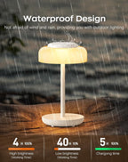 QiMH Battery Operated LED Table Lamp, 5000mAh Rechargeable Cordless Lamp Set of 2, Stepless Dimmable Touch Control, Small Waterproof Desk Night Light for Living Room, Bedroom, Outdoor Bar (White)