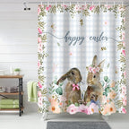 Rabbits Flowers Easter Shower Curtain, Eucalyptus Leaf Spring Shower Curtains Set with Hooks, Grey White Buffalo Plaid Waterproof Fabric Bathroom Curtains Decor Home Accessories,Stall 36 X 72 Inch