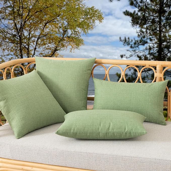 Kevin Textile Pack of 2 Outdoor Waterproof Pillow Covers Spring Decorative Farmhouse Throw Pillow Covers Checkered Couch Pillow Covers Spring for Patio Tent Bed Sofa Living Room 20x20 Inch Sage Green