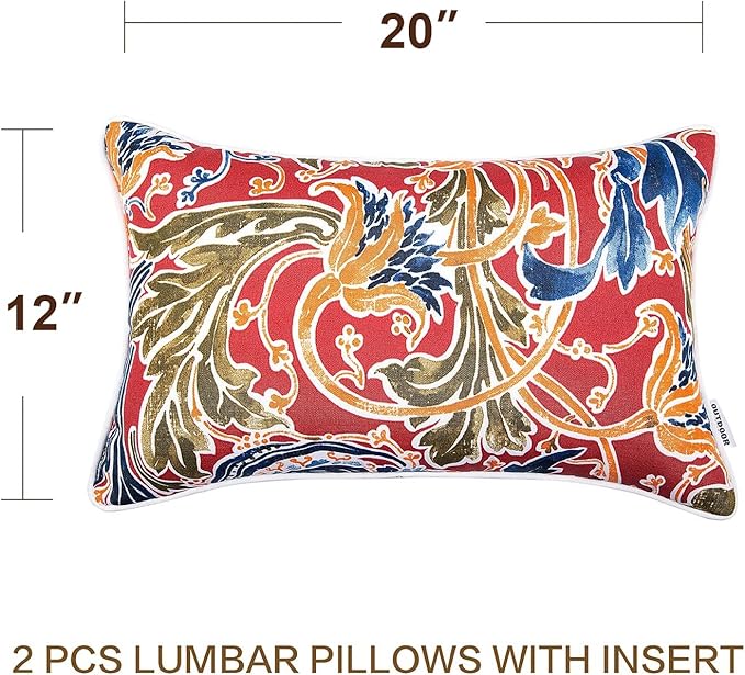 JMGBird Outdoor Lumbar Pillows Set of 2 with PP Cotton Fill for Patio Furniture Decorative Pillows 12x20 Inch