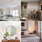 Mini Pendant Light with Amber Tulip Glass Lmapshade, Brass Vintage Pendant Light Adjustable Hanging Light for Kitchen Island Dining Room Hallway