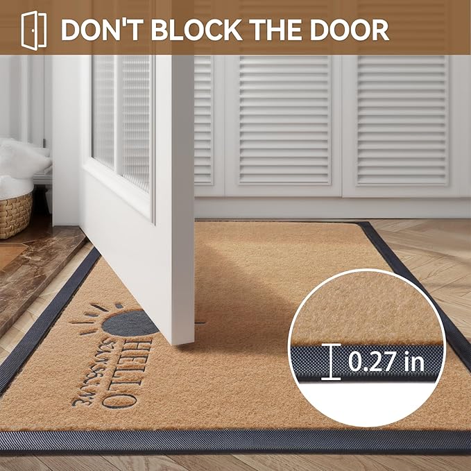 Dirt Trapping Outdoor Welcome Mats, 17x30 Durable Non-Slip Door Mat Outside Entrance, Low Profile Easy Clean Doormat for Patio Porch Front Indoor Entryway, Brown
