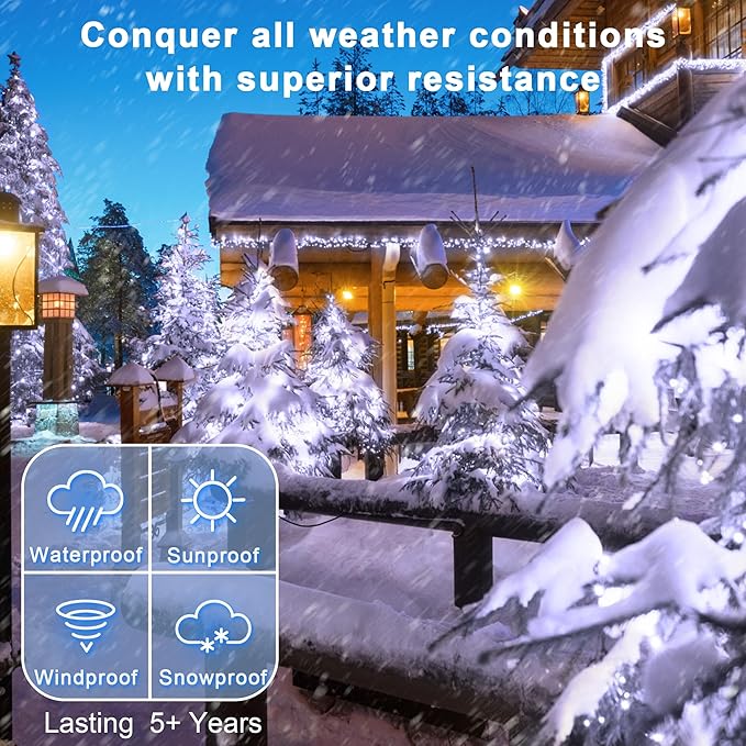 200 LED 66ft Christmas String Lights Indoor Outdoor, 8 Modes Christmas Fairy Lights with Timer & Momory, IP44 Waterproof Christmas Tree Lights for Xmas Patio Yard Fence Balcony Garden (Cool White)