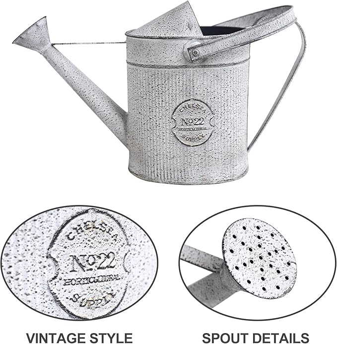 Vintage Metal Watering Can with Handle Rustic Farmhouse Watering Can Flower Pot Distressed Decorative Planter for Indoor Outdoor Garden Balcony Courtyard (Gray#2)