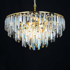 Gold Crystal Chandelier for Dining Room, 24" Modern Round Top K9 Crystal Chandeliers 5-Tier 8 Lights Adjustable Ceiling Hanging Pendant Light Fixture for Living Room Bedroom Foyer