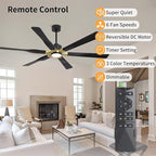 78 Inch Ceiling Fan with Lights and Remote Control, 6 Reversible ABS Blades, 6-Speed Noiseless DC Motor with 4.5" / 12" / 24" Downrods for Bedroom Dining Living Room, Gold and Black