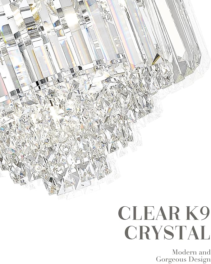 15'' Crystal Chandelier, 5-Tier Modern Chandelier with Polished Chrome Finish, Pendant Light for Dinning Room Kitchen Island Bedroom Entryway, CC4215-5W-PC