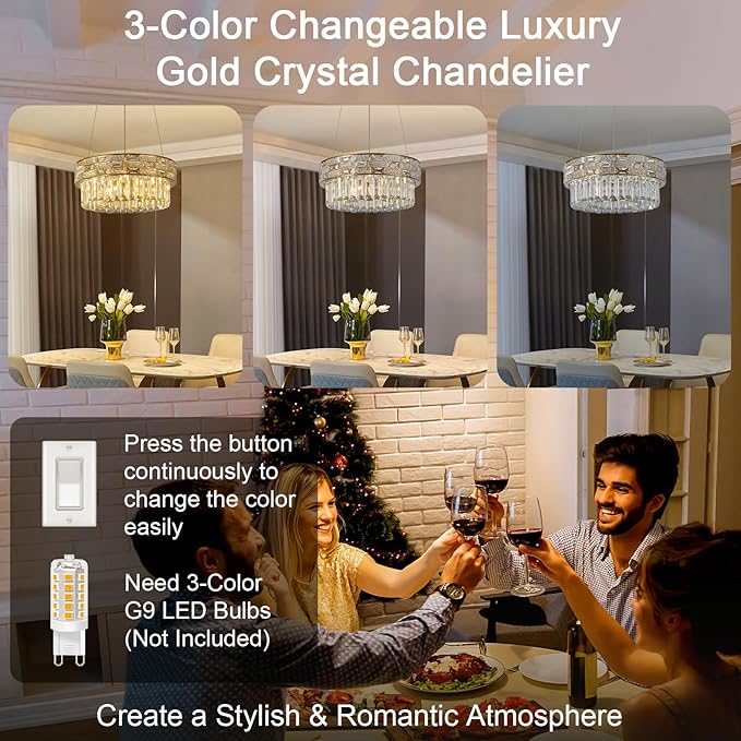 Crystal Chandelier, 16.5" 6-Light Small Chandelier for Living Room, Round Chandeliers for Bedroom Dimmable, Foyer Chandeliers for Entryway, Gold Ceiling Light Fixture Hanging Lights