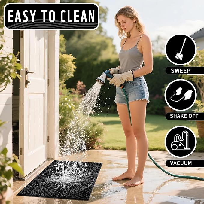 Yimobra Large Door Mat 60x36, All-Weather Waterproof Art Line Outdoor Mats for Front Door, Heavy Duty Non-Slip Welcome Matt for Garage Patio Proch Entryway Indoor, Black
