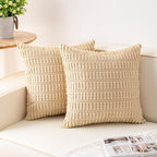 Pack of 2 Corduroy Decorative Throw Pillow Covers 20x20 InchSoft Boho Striped Pillow Covers Modern Farmhouse Home Decor for Sofa Living Room Couch Bed（Beige）