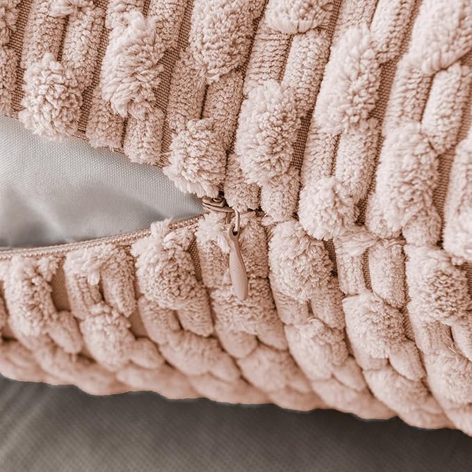MIULEE Pack of 2 Decorative Throw Pillow Covers 18x18 Inch Soft Boho Striped Textured Corduroy Pillow Covers Modern Farmhouse Home Decor for Couch Bed Sofa Living Room Pink