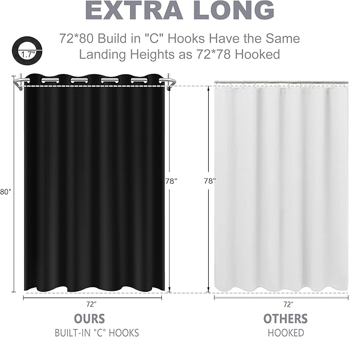 No Hook Shower Curtain, Black Modern Chevron Striped Luxury Hotel Style, Washable Waterproof Fabric for Bathroom, 15 Seconds Quick Install, 72W x 80L Inches