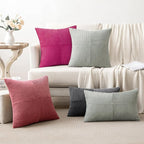 MIULEE Hot Pink Corduroy Pillow Covers Pack of 2 Boho Decorative Spliced Throw Pillow Covers Soft Solid Couch Pillowcases Cross Patchwork Textured Cushion Covers for Living Room Bed Sofa 18x18 inch