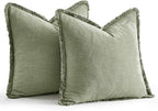 EMEMA Linen Fringe Throw Pillow Covers Set of 2 Boho Farmhouse Accent Decorative Pillowcase with Tassels for Couch Sofa Bed Living Room Home Decor 26x26 Inch,Sage Green