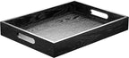 Wood Serving Tray with Handles, Home Decorative Wooden Rectangle Ottoman Decor Platter Vanity Tray for Breakfast Dinner Drinks Kitchen Dining Living Bathroom Restaurants Black