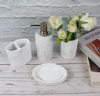 Hymmah Marble Bathroom Accessories Set,Farmhouse Bathroom Decor,4 Pcs Resin Gift Set Apartment Necessities, Contain Cotton Swab Jar,Soap Dispenser,Tumbler，Soap Dish/Tray