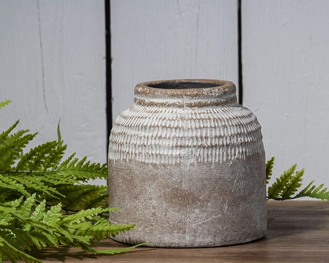Foreside Home and Garden Small Antique Brown Glazed Terracotta Planter Pot with Whitewashed Finish