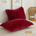 XeGe Faux Fur Fluffy Throw Pillowcases, Plush Shaggy Soft Furry Pillow Covers, Fuzzy Decorative Pillow Cases, Velvet Pillow Shams for Bed Couch Sofa Zipper Closure, Set of 2 (Standard, Red)