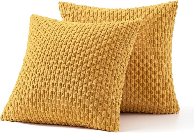 MIULEE Pack of 2 Decorative Throw Pillow Covers 18x18 Inch Soft Boho Striped Textured Corduroy Pillow Covers Modern Farmhouse Home Decor for Couch Bed Sofa Living Room Yellow