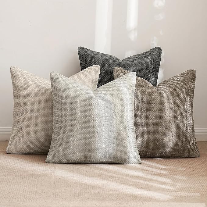 MIULEE Pack of 4 Couch Throw Pillow Covers 26x26 Inch Neutral Soft Decorative Chenille Pillow Covers Farmhouse Boho Accent Cushion Covers for Mid Century Modern Home Decor Sofa Bedroom Living Room