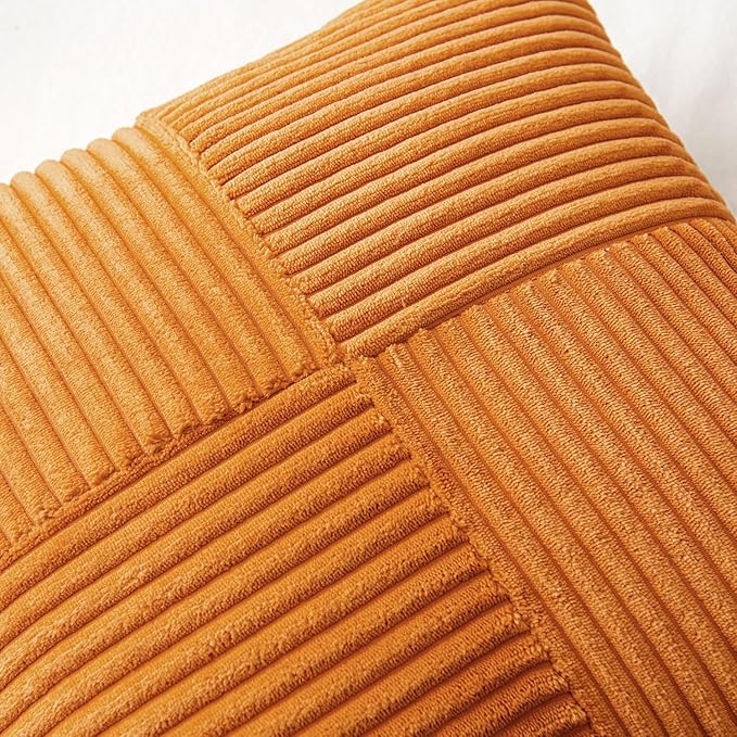 MIULEE Fall Burnt Orange Corduroy Pillow Covers Pack of 2 Boho Decorative Spliced Throw Pillows Soft Cross Patchwork Textured Covers Pillowcases Home Decor for Couch Living Room Bed Sofa 24x24 inch