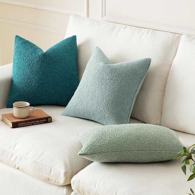 MIULEE Textured Boucle Throw Pillow Cover Teal Accent Solid Lumbar Spring Pillow Case Decorative Soft Pack of 1 Couch Cushion Chair Sofa Bedroom Livingroom Home Decor,12x20 Inch