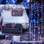 2 Pack String Lights Battery Operated with Timer, 66FT 200 LED Waterproof Battery Twinkle Lights, 8 Modes Fairy Light for Indoor & Outdoor Party Bedroom Christmas Decorations (Blue and White)
