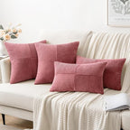 MIULEE Cranberry Red Corduroy Pillow Covers Pack of 2 Boho Decorative Spliced Throw Pillow Covers Soft Solid Couch Pillowcases Cross Patchwork Textured Covers for Living Room Bed Sofa 20x20 inch