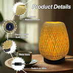 Boho Woven Nightstand Table Lamp - Bamboo 3 Color Temperature Handmade Lamp for Bedroom, Living Room