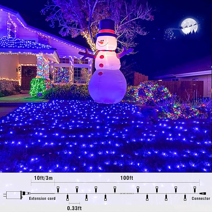 100FT 300 LED Christmas Lights Outdoor, Plug in Christmas String Lights Indoor, Waterproof & 8 Modes & Timer Function, Connectable Fairy Twinkle Light for Bedroom Patio Wedding Party Decor, Blue