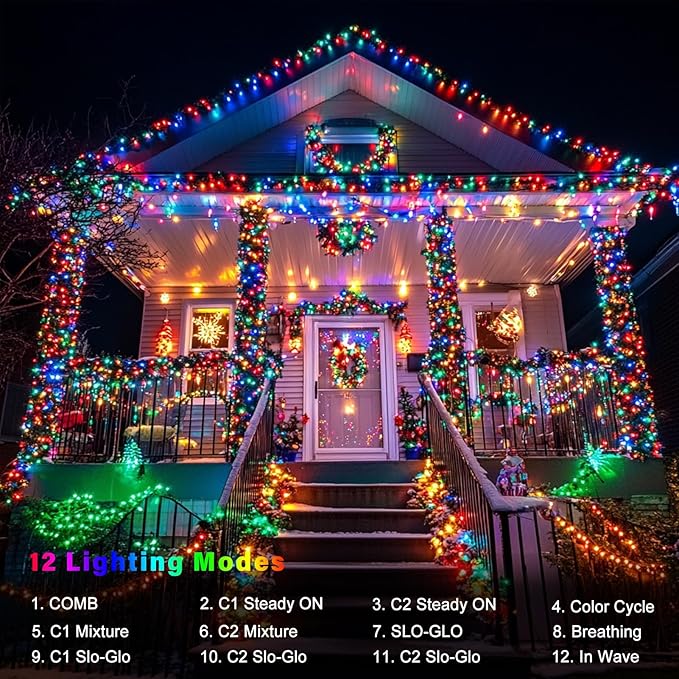 66Ft 200 LED String Lights Battery Operated, 12 Modes Christmas String Lights with Remote Timer Fairy Twinkle Lights for Indoor Outdoor Wedding Party Tree Decor(Multicolor)