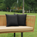NiNi ALL Pack of 2 Decorative Outdoor Waterproof Pillow Covers Square Garden Linen Textured Cushion Sham Throw Pillowcase Set of 2 for Patio Farmhouse Garden Tent Couch 24x24 Inch Black