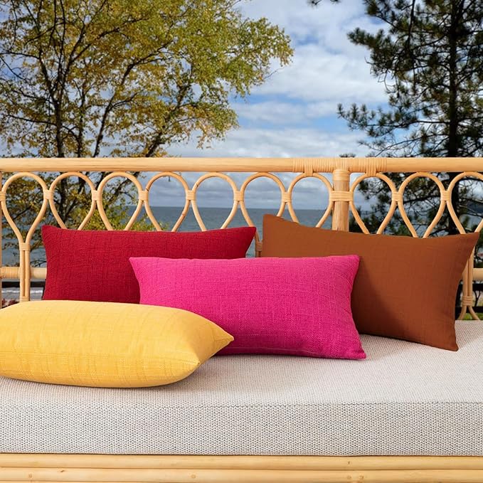 Kevin Textile Pack of 2 Outdoor Waterproof Pillow Covers Checkered Decorative Cushions Sham Throw Pillowcases Shell for Patio Tent Garden Couch Bed Sofa 20x12 Inch Burnt Orange