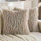 FUTEI Khaki Decorative Throw Pillow Covers 18x18 Inch Set of 2,Soft Fluffy Faux Feather Texture Cushion Cases,Modern Home Luxury Decor for Couch Bed Living Room